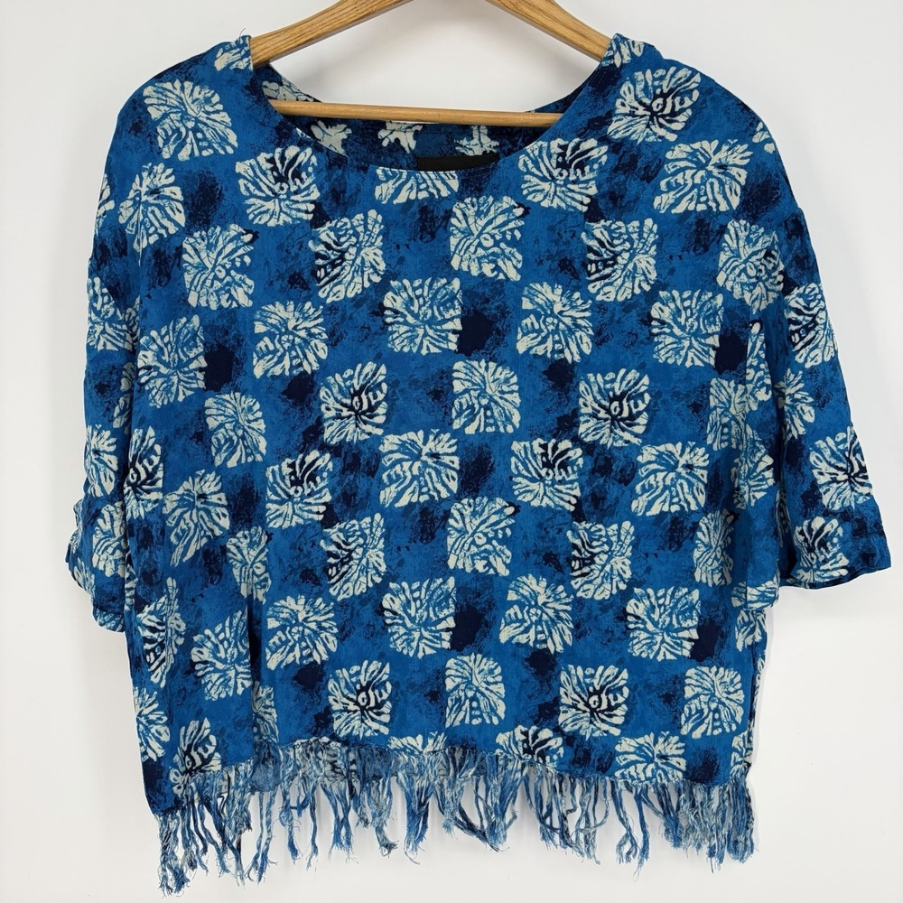 Vtg 80s Carole Little Top 4 Artsy Tropical Island Crop Batik 90s Boho Travel